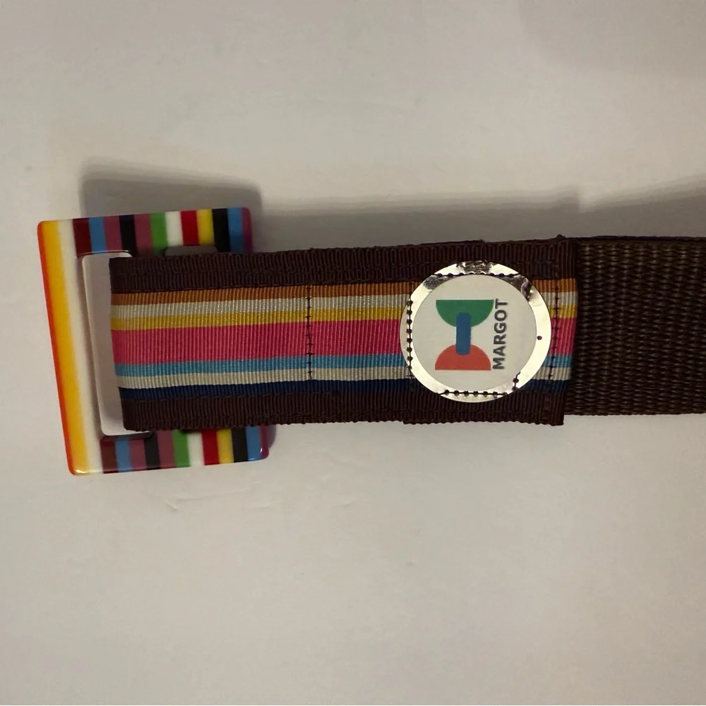 MARGOT BELT BROWN CANVAS MULTI COLOR GROSGRAIN RIBBON 38”